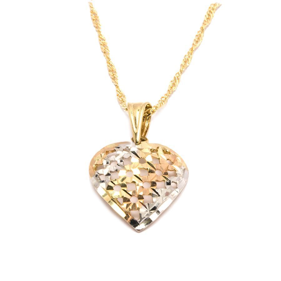 Colar Cora��o Tricolor em Ouro 18 Kilates - 24110